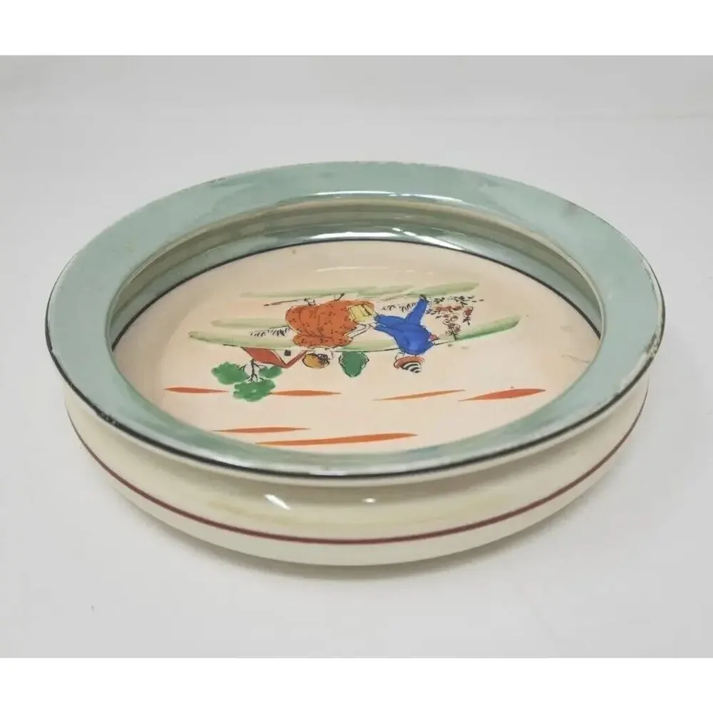 Vtg Child Baby Dish Bowl Nursery Rhyme Jack & Jill Green Lusterware 1940-50's U1